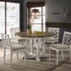 Havanna - 5 Piece Wide Contemporary Round Dining Table With Off White Fabric Chairs (Set of 5) - Vintage Walnut - Image 8