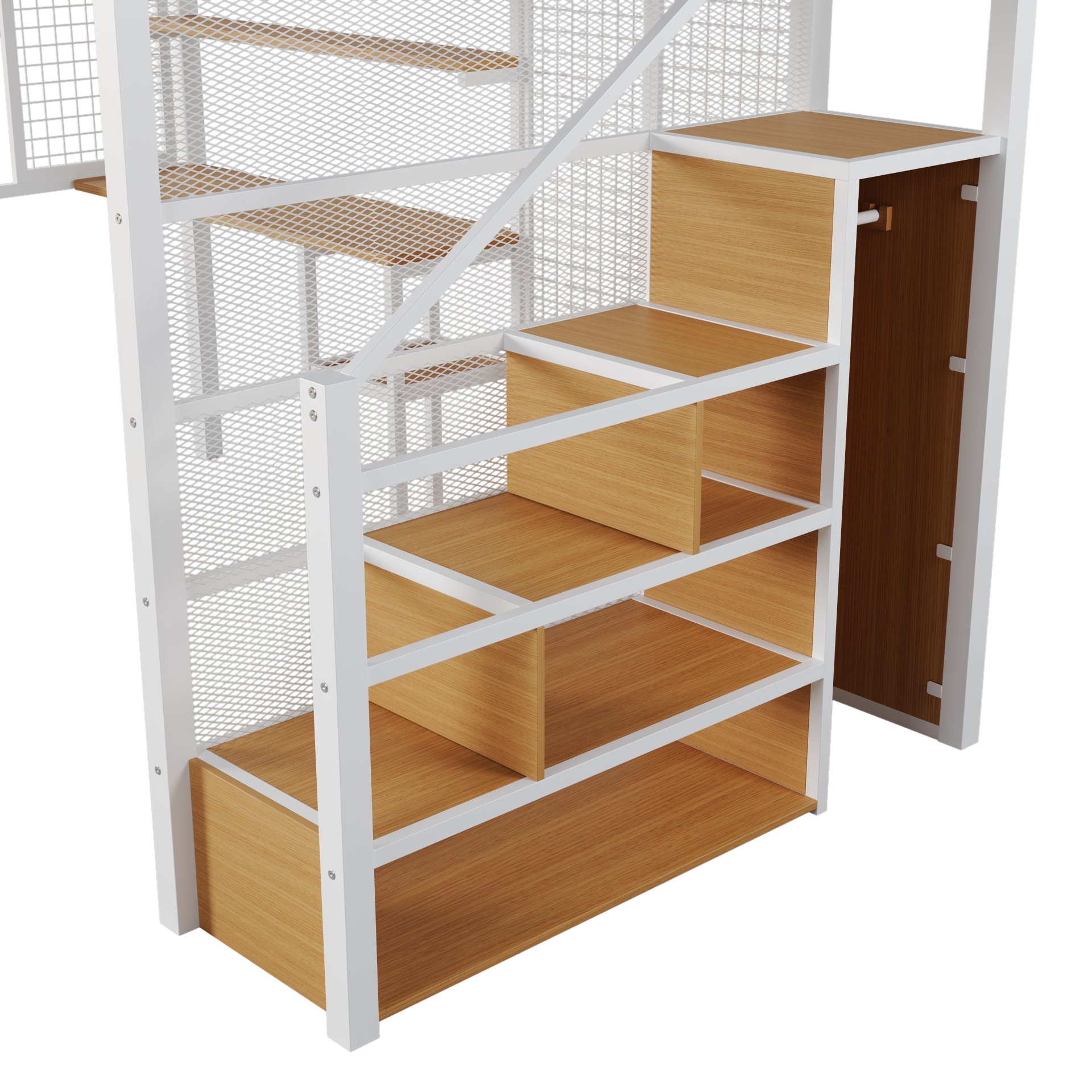 Full Size Metal Loft Bed With Wardrobe, Desk, Storage Shelves - White - Image 16
