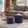 Multi Functional Ottoman And Table Set With Drum Stool Storage Space - Dark Blue - Image 2