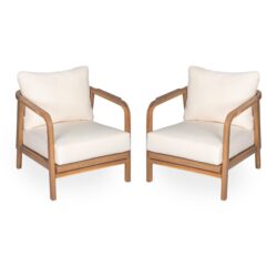 Wooden Outdoor Lounge Chair Set With Woven Backrest And Cushions - Teak