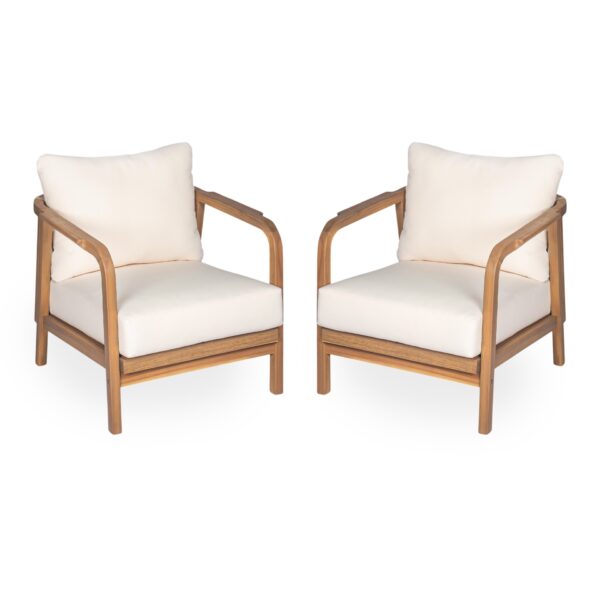 Wooden Outdoor Lounge Chair Set With Woven Backrest And Cushions - Teak