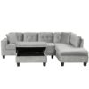 Modern Sectional Sofa With Storage Ottoman, L - Shape Couch With 2 Pillows And Cup Holders - Gray - Image 11