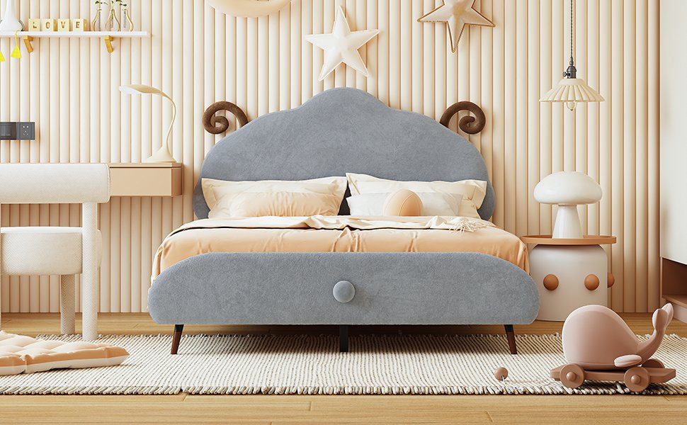 Full Size Upholstered Platform Bed With Sheep Shaped Headboard - Gray - Image 16