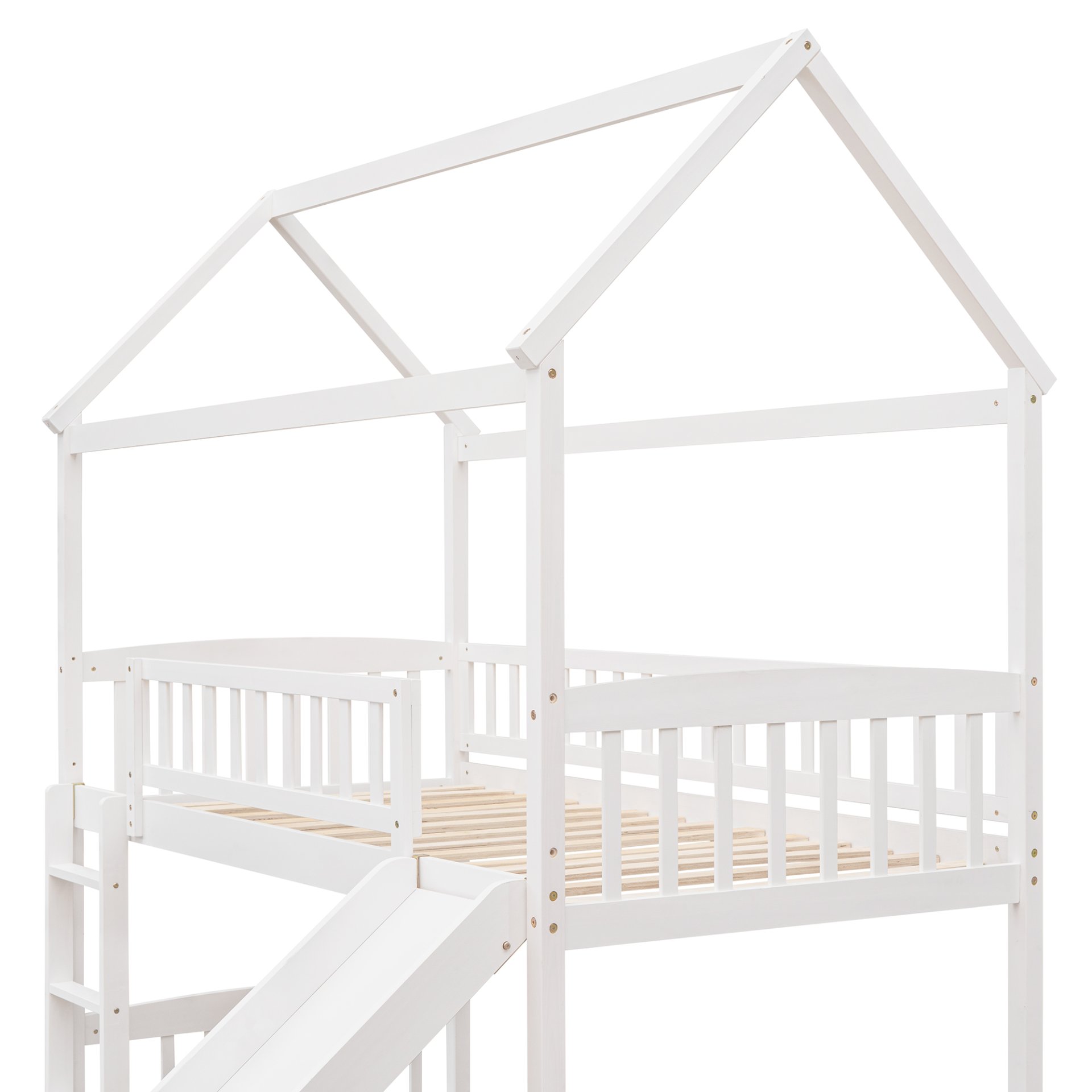 Twin House Loft Bed With Slide - White - Image 11