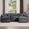 Modern Oversized Modular Cushion Sofa With Ottoman Corduroy L Shaped Low Back Deep Seating Sofa Set - Gray - Image 12