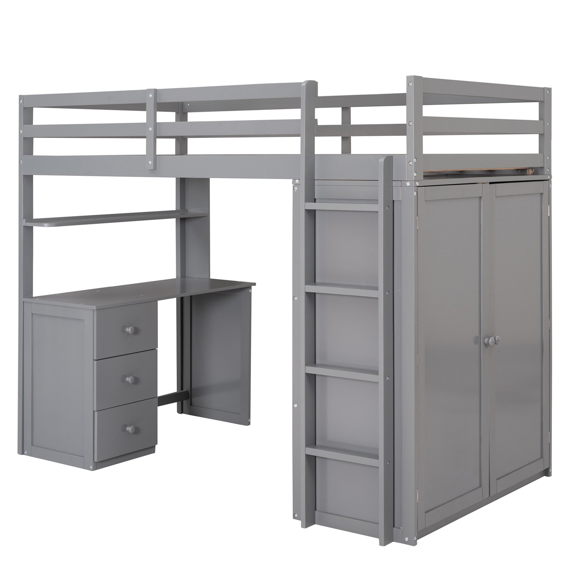Twin Size Loft Bed With Drawers, Desk, And Wardrobe - Gray - Image 5