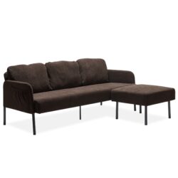 Modern L Shaped 3 Seater Polyester Fabric Sofa With Ottoman, Upholstered Couch For Small Spaces - Brown