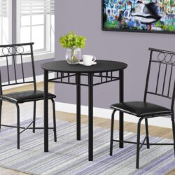 3 Pieces Dining Table Set, Small, Round, Contemporary & Modern - Black