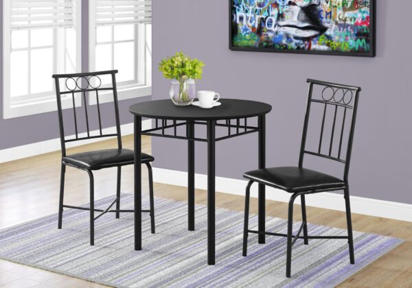 3 Pieces Dining Table Set, Small, Round, Contemporary & Modern - Black
