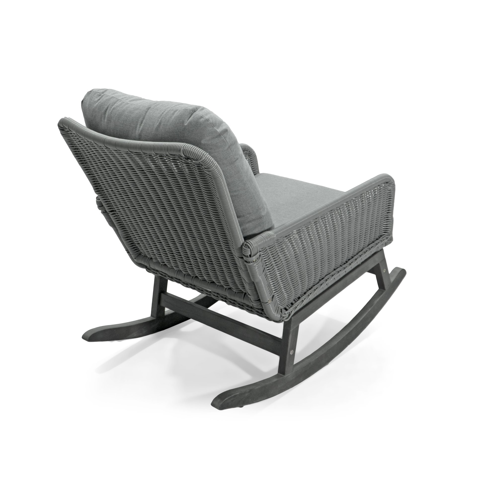 Contemporary Minimalist Wicker Rocking Chair & Soft Polyester Cushions And Durable Wooden Frame (Set of 2) - Gray - Image 7