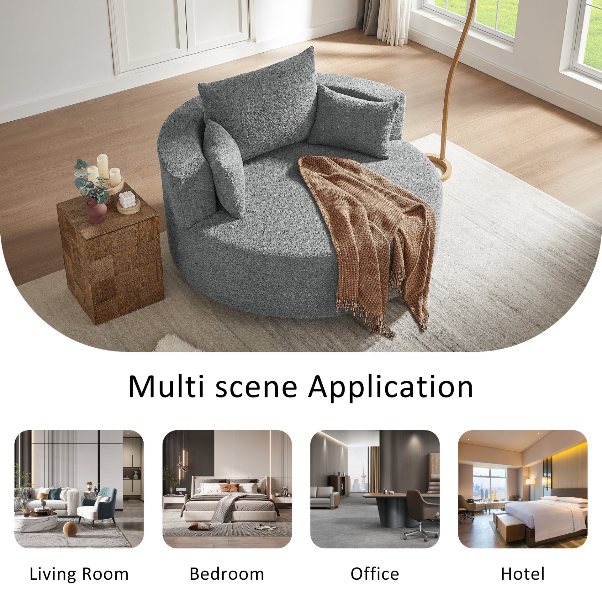 360° Swivel Chair Accent Barrel Chair Swivel Round Sofa Chair With 3 Removable Pillows For Living Room, Office And Hotel - Gray - Image 8