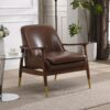 Accent Chair With Cushioned Seat, Brass Tipped Legs - Dark Brown - Image 5