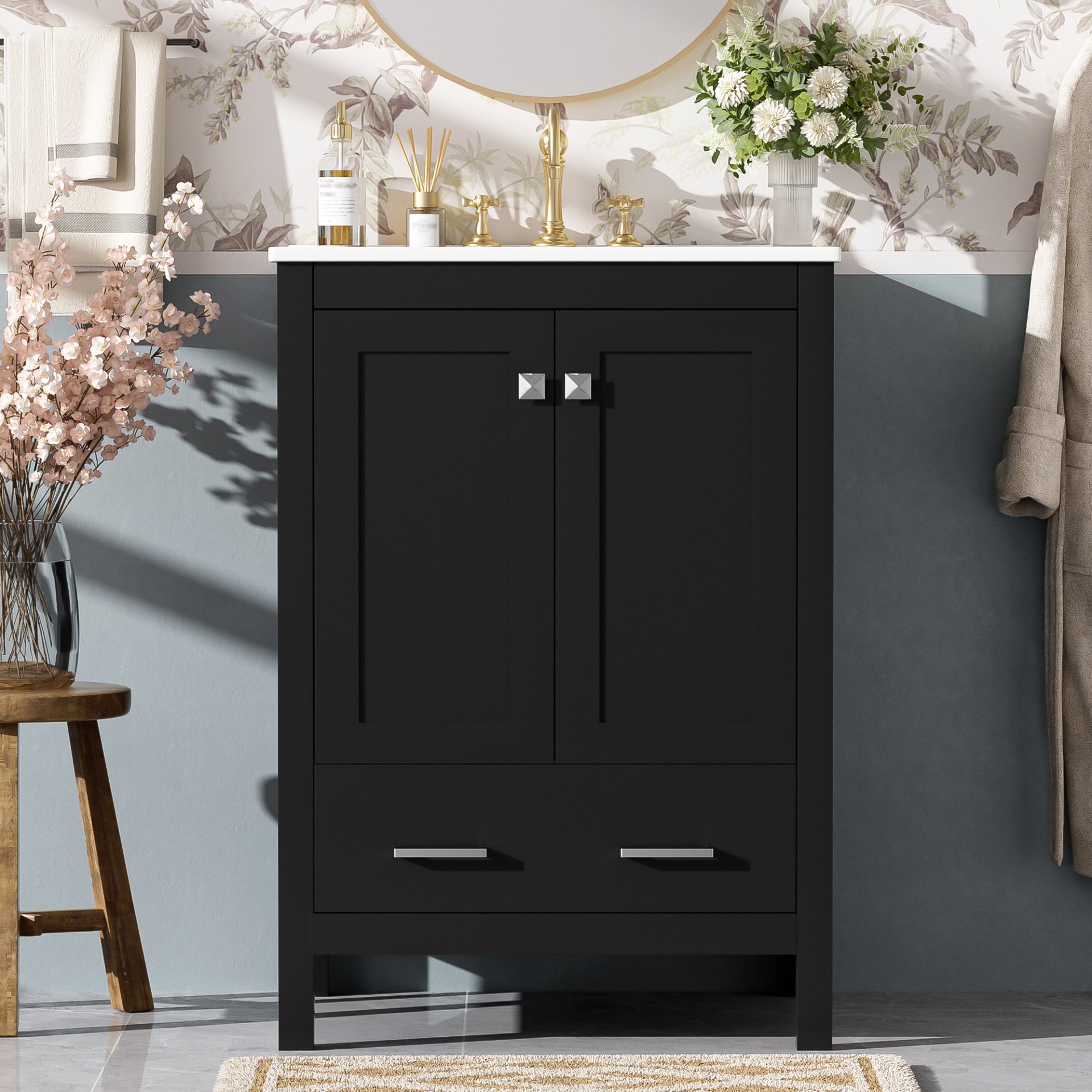 24" Bathroom Vanity With Integrated Undermount Sink, 2 Doors And 1 Drawer, Soft Close Hinges - Black - Image 6