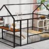 Full Size Bed House Frame With Desk, Shelves, Power Outlets And USB Ports - Black - Image 19
