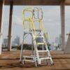 Heavy Duty Aluminum Rolling Platform Ladder With 5 Steps, 375Lbs Capacity - Silver - Image 13