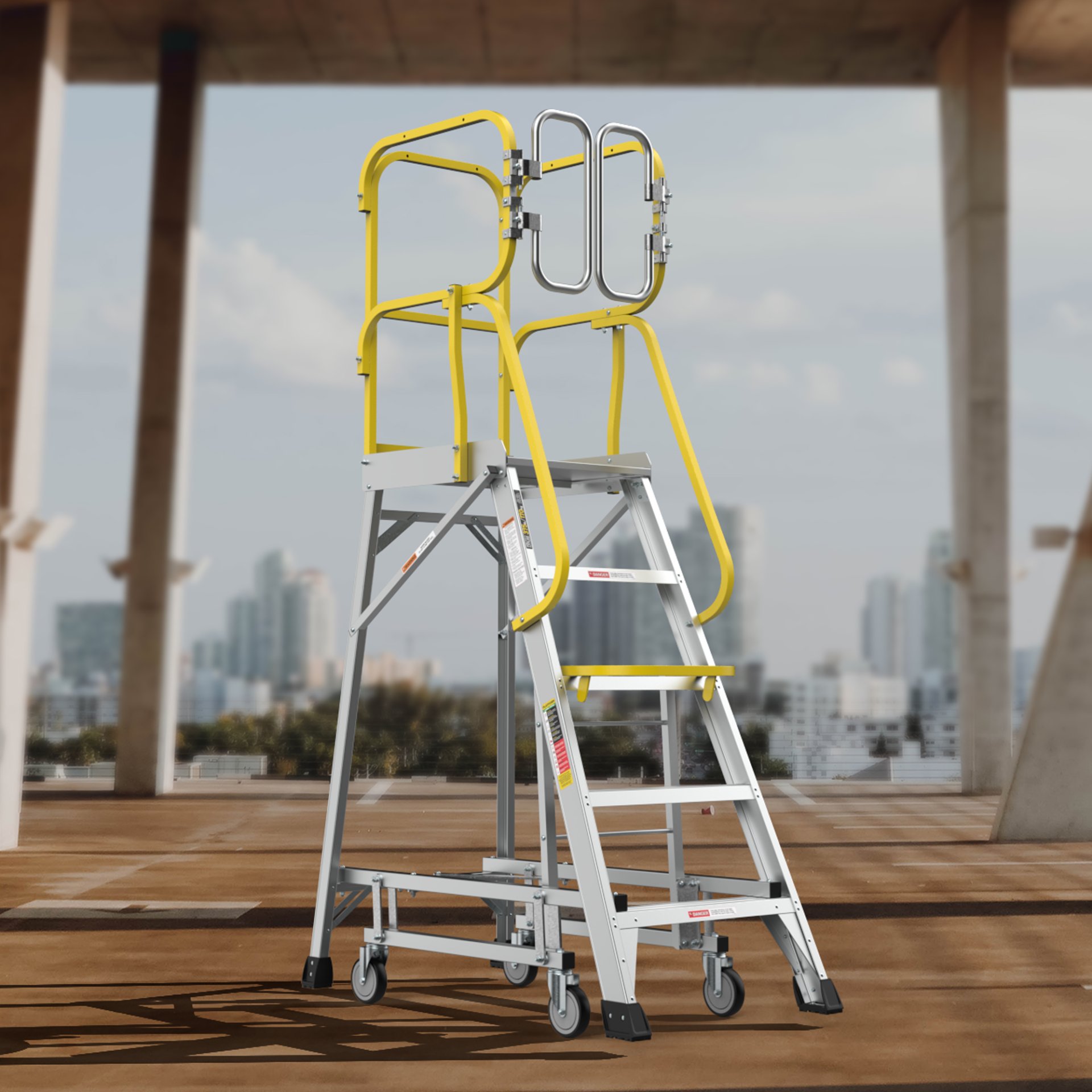 Heavy Duty Aluminum Rolling Platform Ladder With 5 Steps, 375Lbs Capacity - Silver - Image 13
