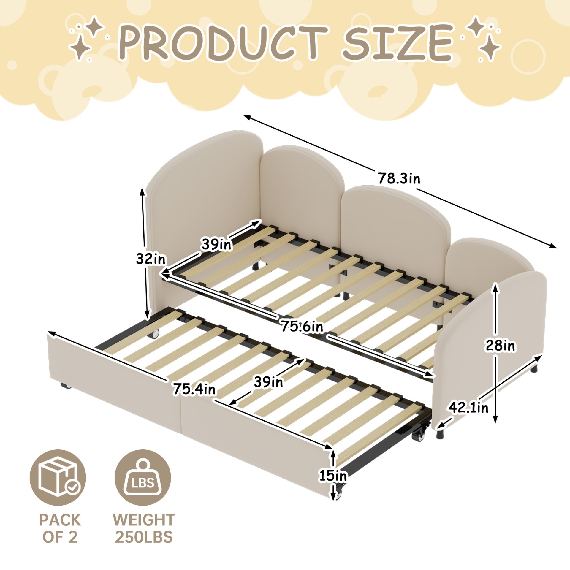 Modern Upholstered Daybed With Twin Size Bed Frames And Storage - Beige - Image 3