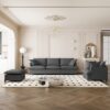 3 Piece Living Room Set Modular L Shaped Sectional Couch Upholstered, 3 Seater Sofa & Armchair & Movable Ottoman 5 Seat - Gray - Image 5
