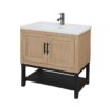 Modern Freestanding 32" Bathroom Vanity With Ceramic Sink, Hot And Cold Faucet, 2 Door Cabinet & Open Iron Shelf, Magnesium Oxide Frame - Natural - Image 9