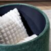 Classic Style 2 Piece Round Chenille Storage Ottoman Set With Drum Shaped Stool, Desktop - Dark Green - Image 9