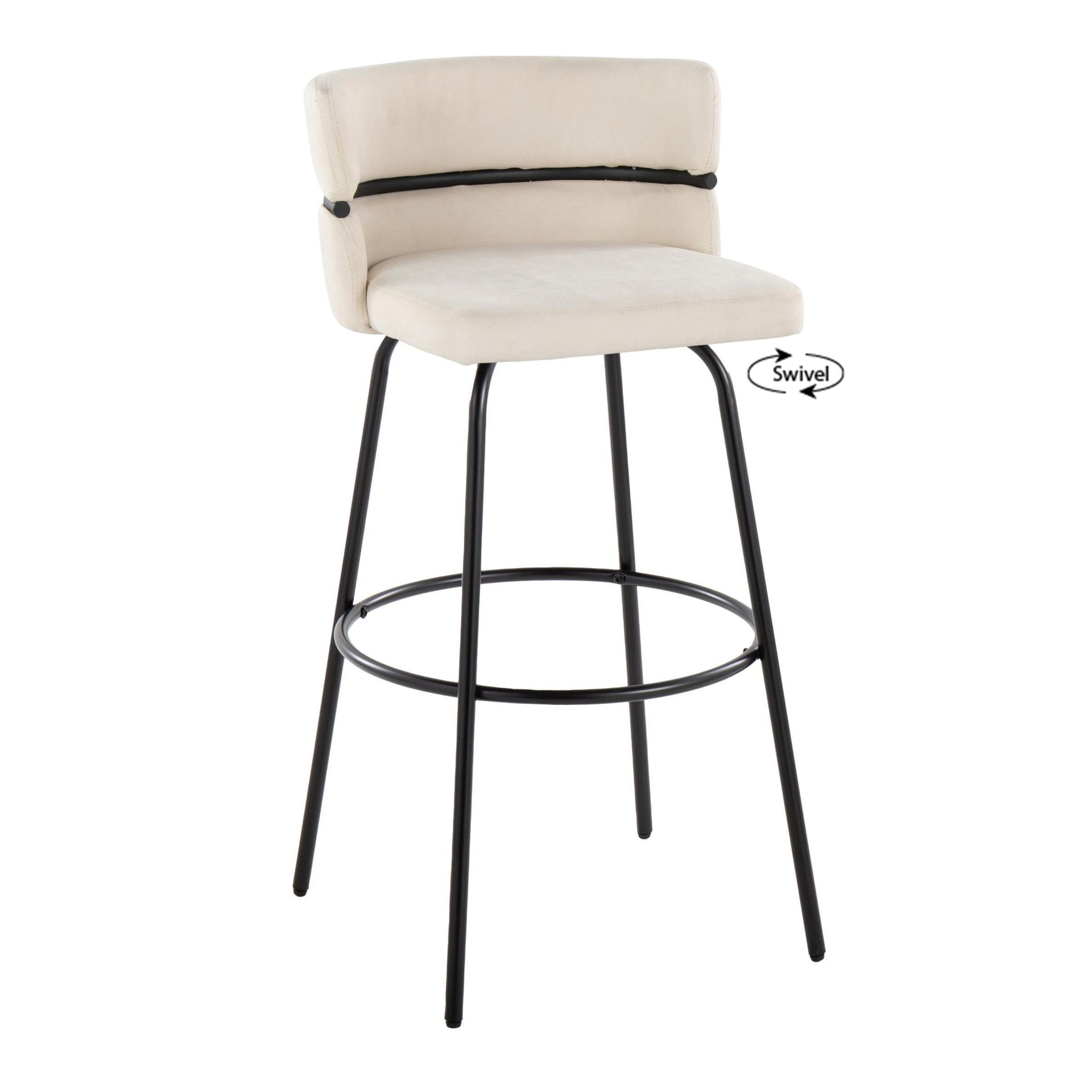 Cinch - Glam / Art Deco Fixed Height Barstool With Swivel With Round Footrest (Set of 2) - Black / Cream - Image 2
