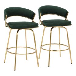 Jie - Glam Fixed Height Counter Stool (Set of 2) - Gold / Green