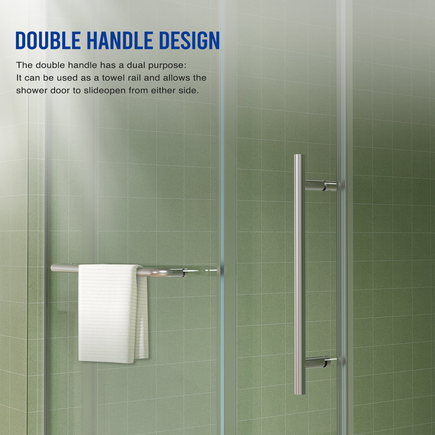Frameless Shower Door, Sliding Shower Door, Premium 5 / 16" (8Mm) Thick Tempered Glass Shower Enclosure With Towel Bar, Double Side Easy Clean Coat, Finished With Buffer - Brushed Nickel - Image 5