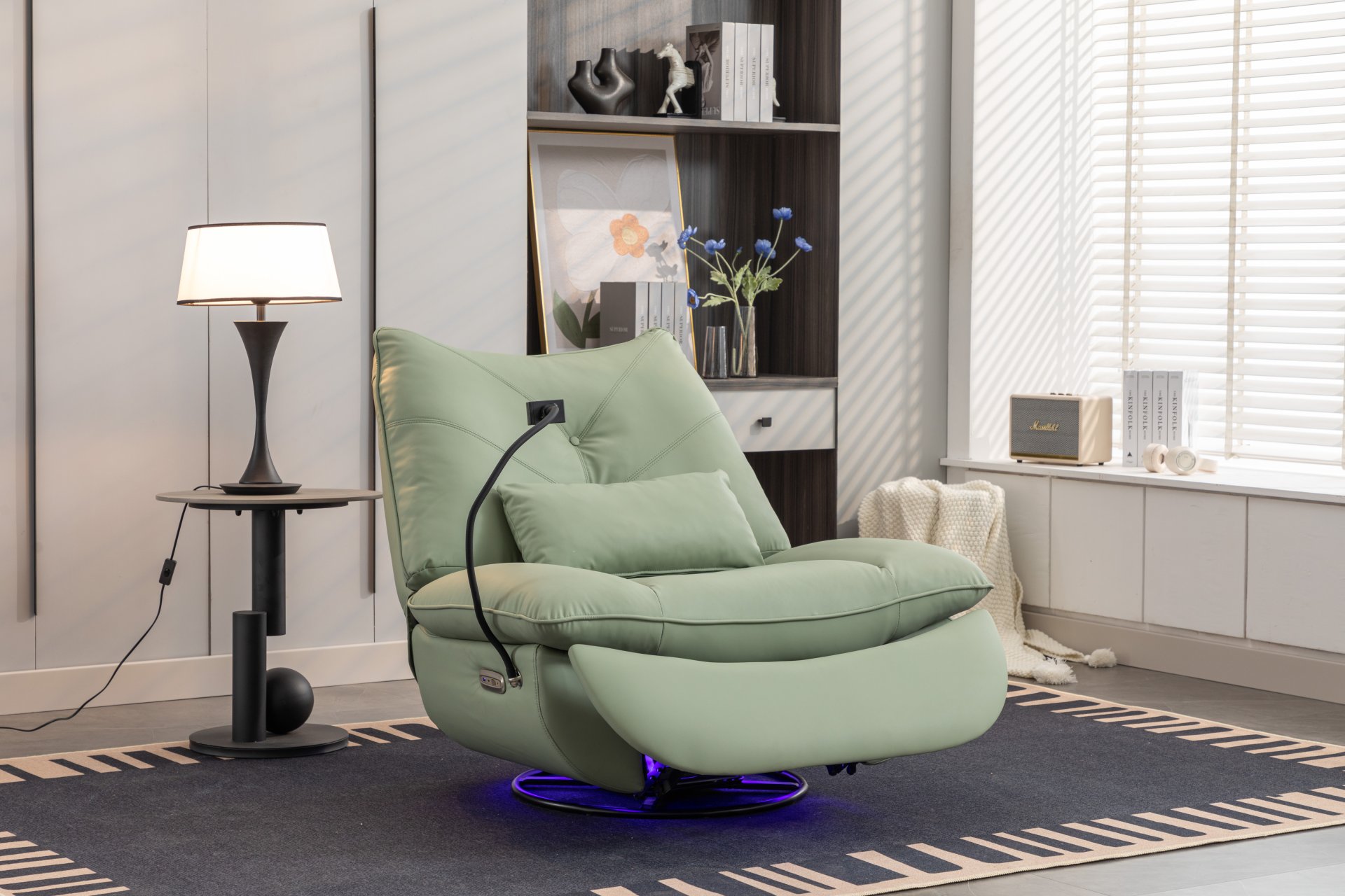 270 Swivel Glider Recliner Chair, Power Recliner Rocking Chair, USB Port Charge For Nursery Chair With Atmosphere Lamp For Living Room Bedroom Apartment - Green - Image 12
