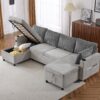 Sectional Sofa Pull Out Sofa Bed Versatile Sofa Sleeper With Large Storage Space, Two USB Ports And Two Cup Holders For Living Room - Gray - Image 13
