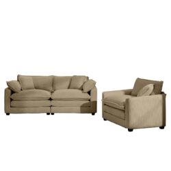 Modern Living Room Sofa 2 Piece Set With Single And 3 Seater Sofas Corduroy - Tan