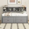 Full Size Daybed With 2 Bedside Cabinets, Upper Shelves And 4 Drawers - Gray - Image 12