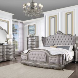 Ariadne - California King Velvet Bed - Antique Silver