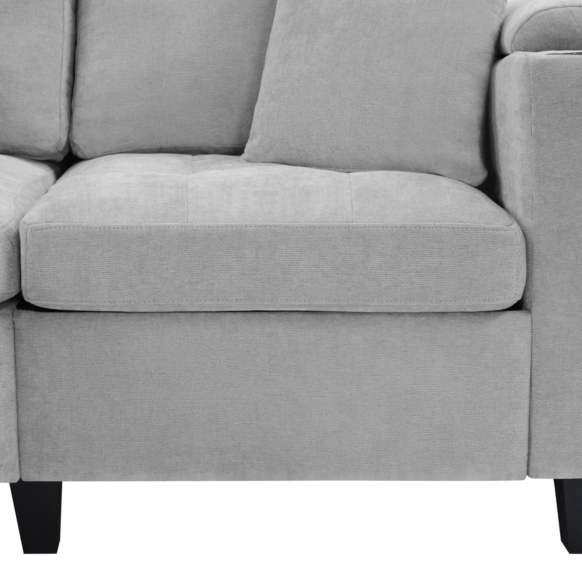 U Shaped Sectional Sofa, Corner Living Room Couch With Built In Cup Holders, Storage, USB Ports - Light Gray - Image 12