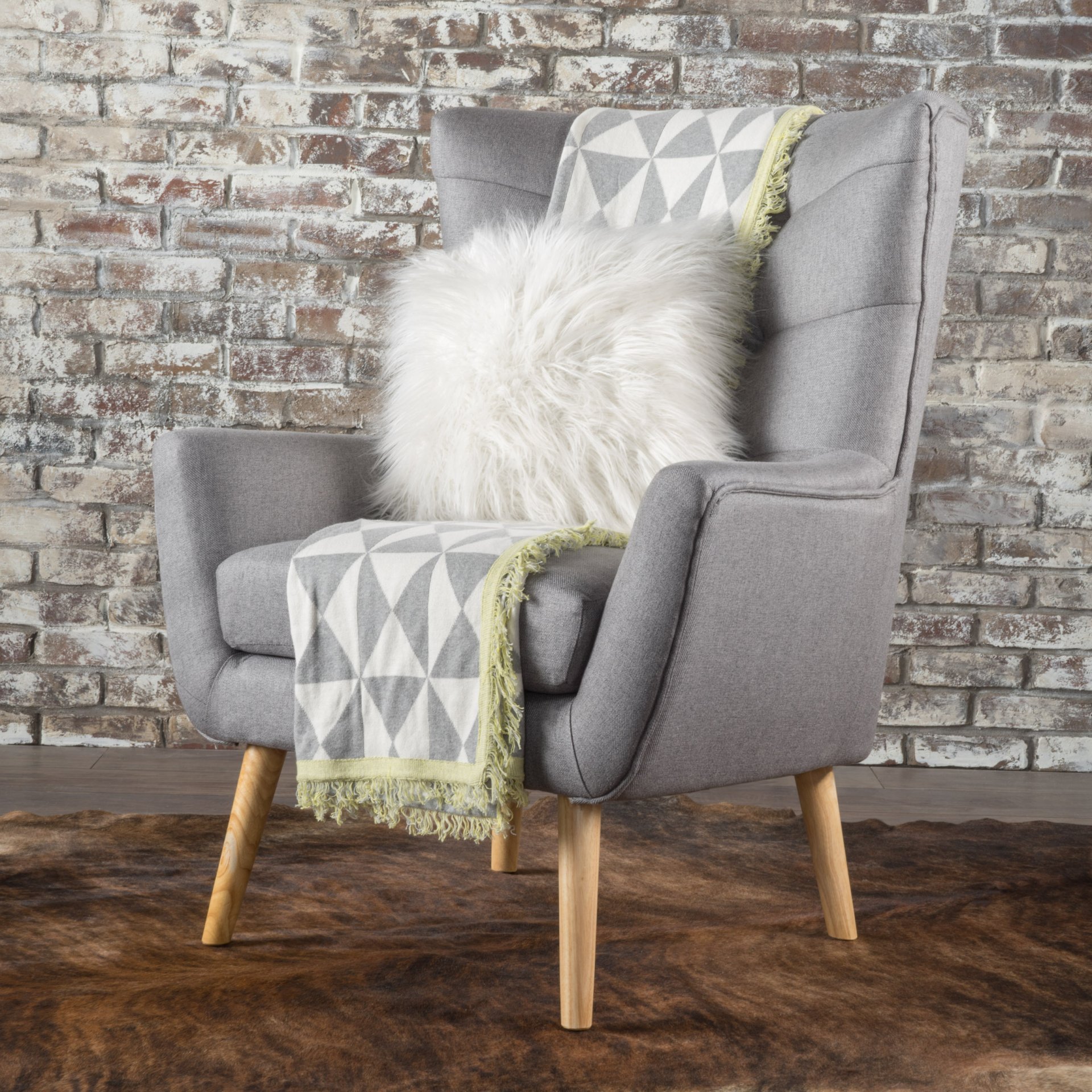 Fabric Club Chair With Rubberwood Legs - Gray - Image 2