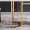 63" Modern Artificial Stone Straight Edge Metal Leg Dining Table, 6 People - White / Gold - Image 8