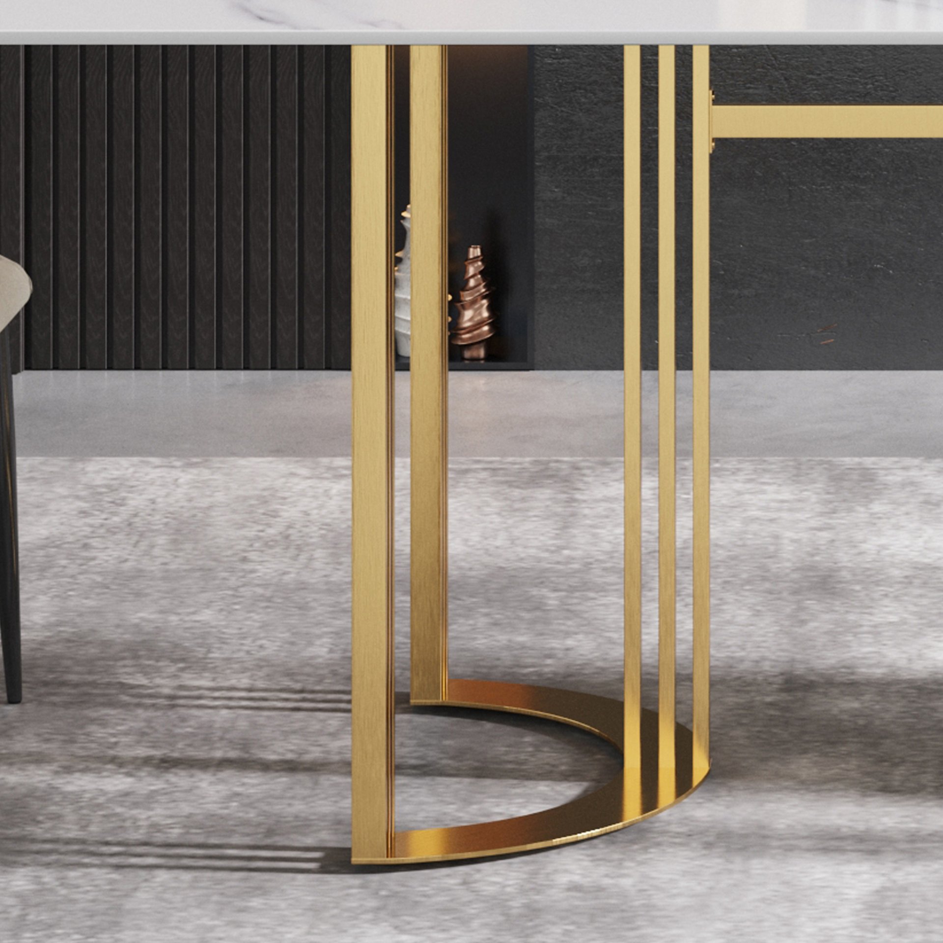 63" Modern Artificial Stone Straight Edge Metal Leg Dining Table, 6 People - White / Gold - Image 8