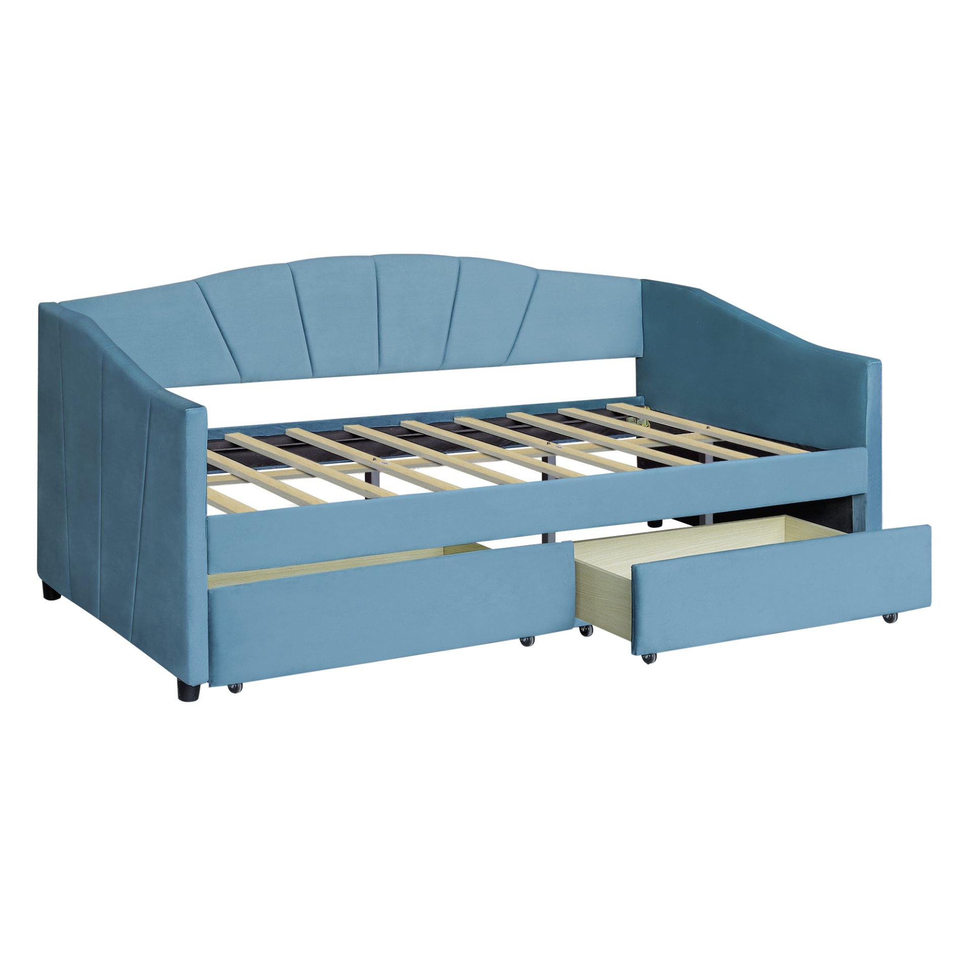 Twin Size Upholstered Daybed With Two Drawers And Slat - Blue - Image 9