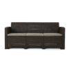 Outdoor 3 Seater Rattan Sofa With Water Resistant Cushions - Brown / Mix Beige - Image 4