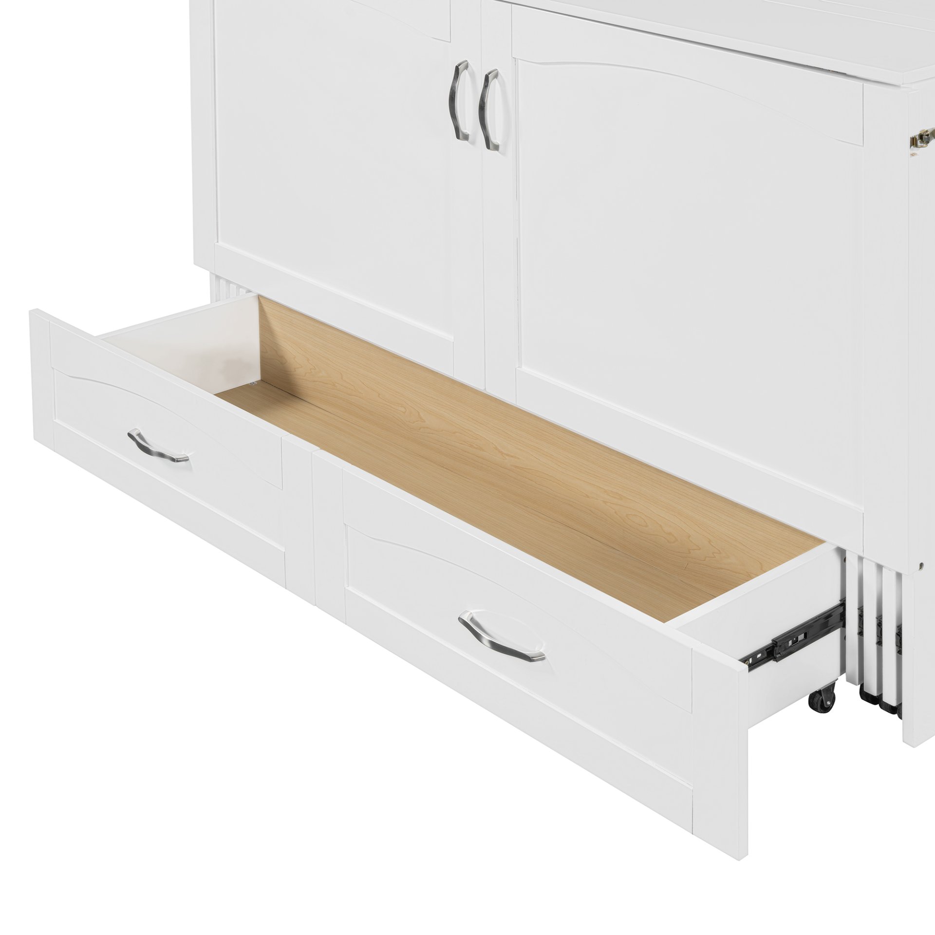 Queen Size Murphy Wall Bed With Drawer And A Set Of Sockets & USB Ports, Pulley Structure Design - White - Image 19