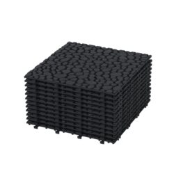 Interlocking Deck Tiles Plastic Waterproof Outdoor All Weather Anti-Slip Bathroom Shower Balcony Porch Strong Weight Capacity Upto 440 Lbs, Pebble Stone Pattern Pack Of 12 - Black