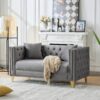 2 Seater Deep Seat Sofa, Sofa With Button Nailhead, Square Arm Couches, Furniture For Living Room - Gray - Image 7