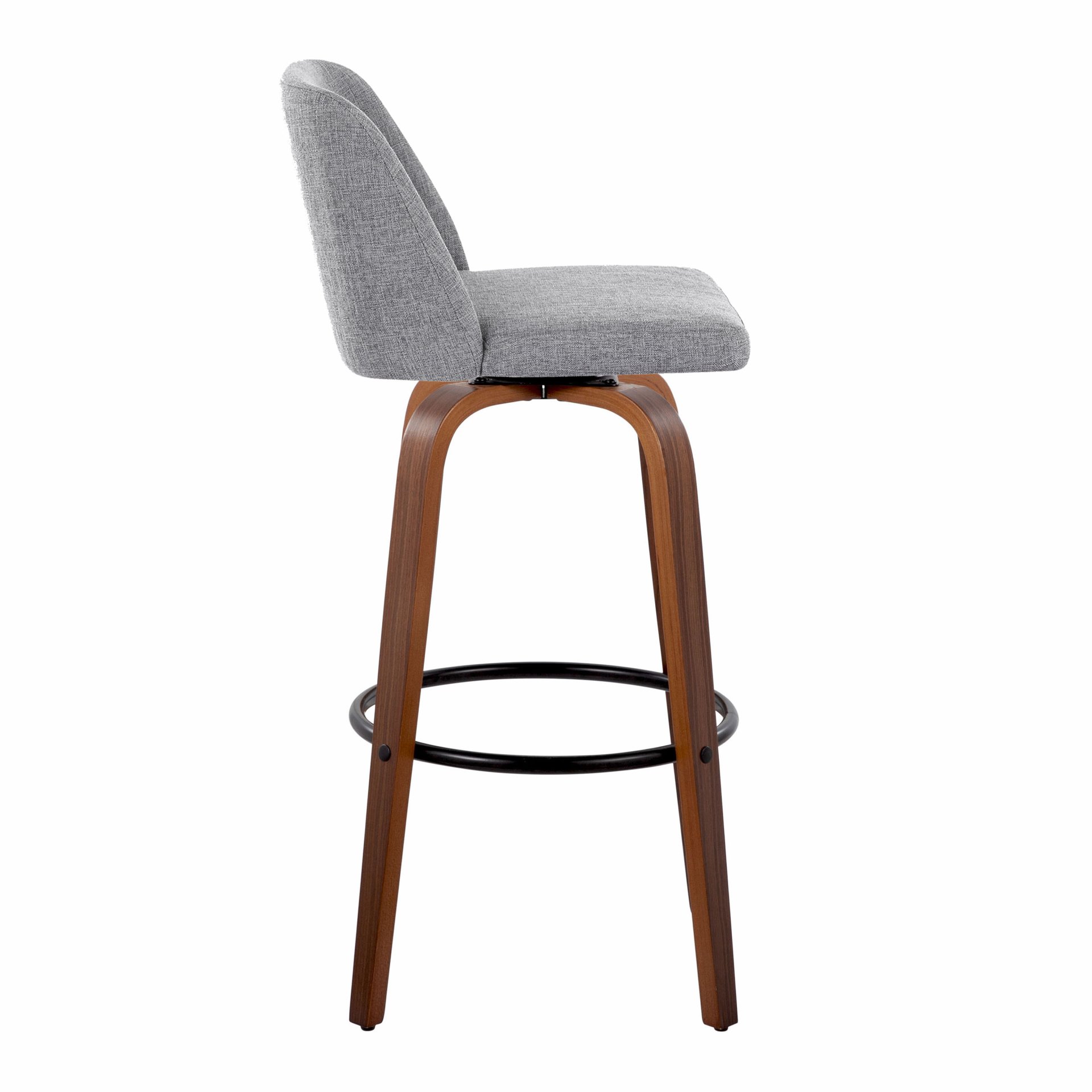 Toriano - Mid-Century Modern Fixed Height Barstool With Swivel And Round Footrest (Set of 2) - Walnut / Gray - Image 3