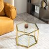 Modern Stainless Steel Coffee Table With Double Layer Tempered Glass And Polygonal Design - Gold - Image 2