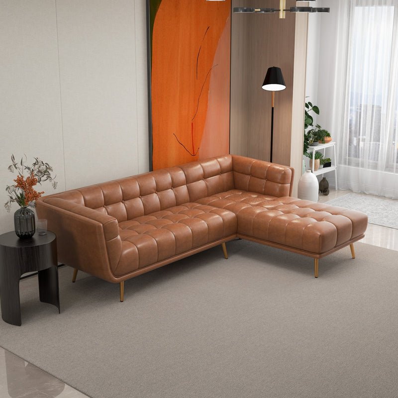 Addison - Right Sectional Leather Sofa - Cognac - Image 9