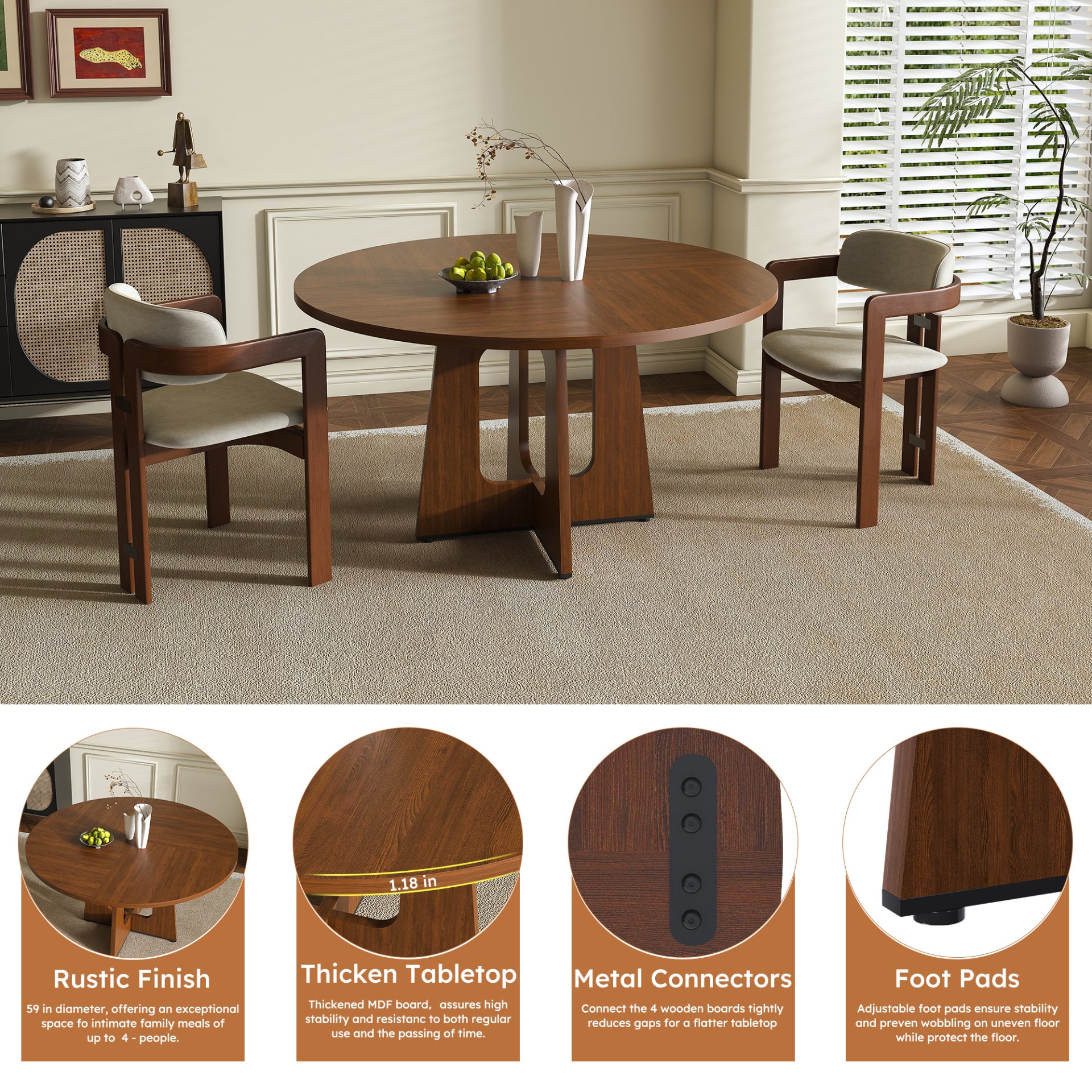 Spiced Round Dining Table For 4 - Walnut - Image 14
