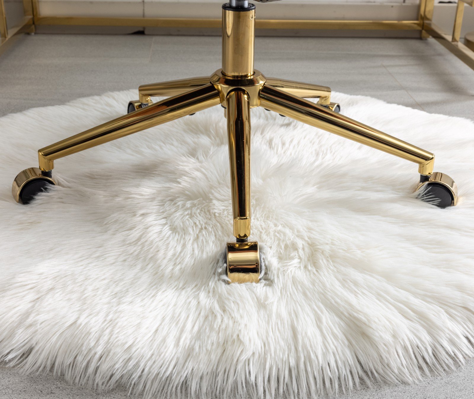 Office Chair, Artificial Rabbit Hair Home Office Chair With Golden Metal Base, Adjustable Desk Chair Swivel Office Chair, Vanity Chair - Pink - Image 13