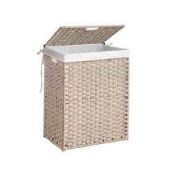 Laundry Hamper With Lid PE Rattan Powder Coating Frame Clothes Hampers With 2 Removable Bags, 100L - Gray