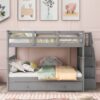 Full Over Full Stairway Bunk Bed With Twin Size Trundle, Storage And Guard Rail For Bedroom - Gray - Image 12