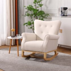 Baby Room High Back Rocking Nursery Chair, Comfortable Rocker Padded Seat, Modern High Back Armchair - Beige
