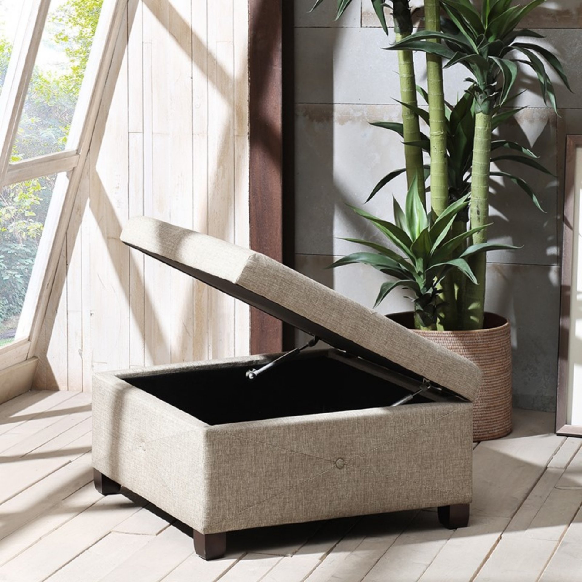Aspen - Soft Close Storage Ottoman Sand Square Design - Sand - Image 6